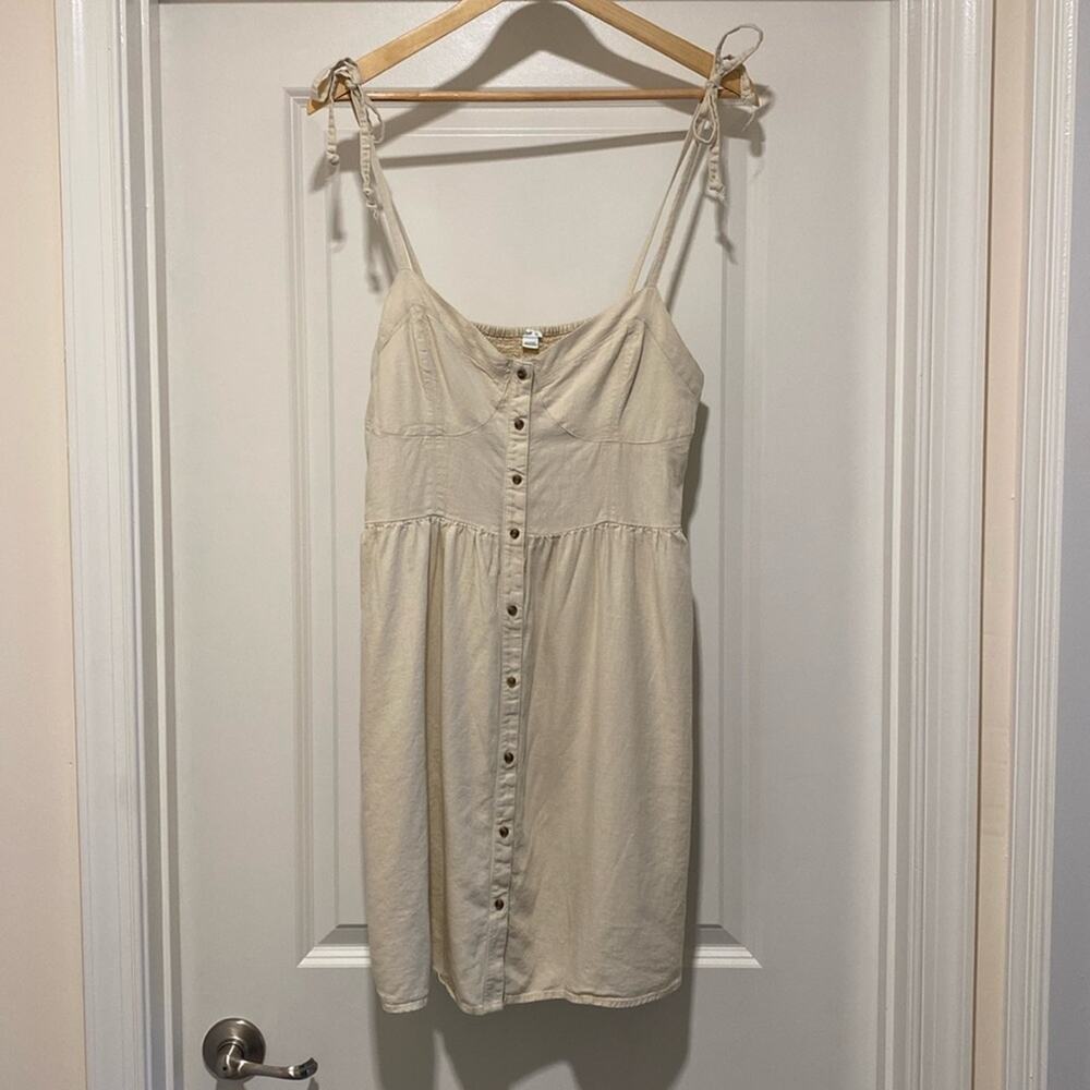 Aerie Linen Blend Button Down Mini Dress with Tie  Straps Size Large